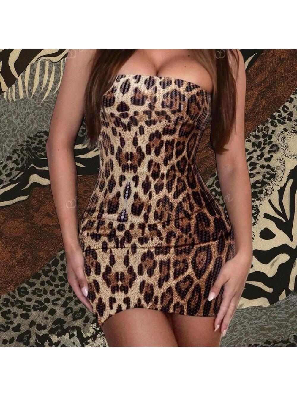 Leopard print strapless mini dress